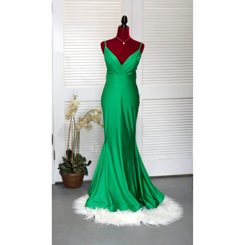 Jessica Angel Women's Evening Gown Green Polyester Spaghetti Straps Size L 160